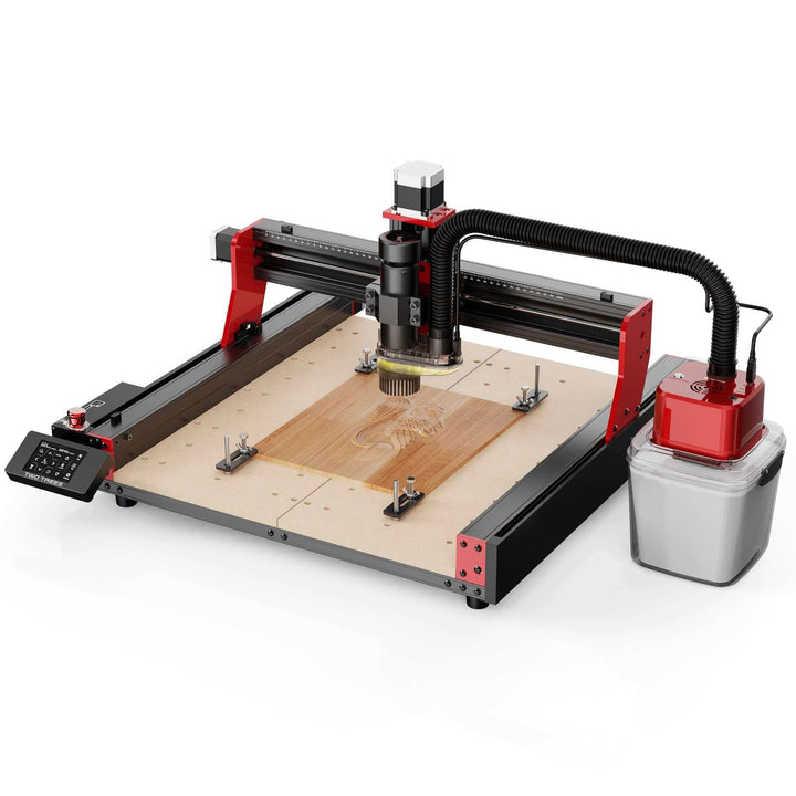CNC machine with a wooden board on a white background Twotrees CNC Vacuum Cleaner Monster M1 Kit - Enhance Your CNC Router Efficiency | Twotrees CNC Router Parts Accessories