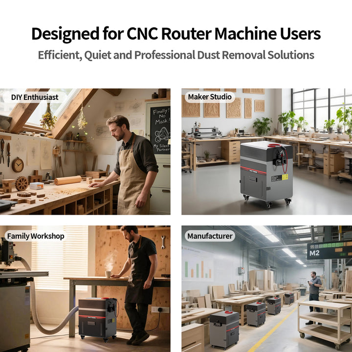 Dust removal solutions for CNC router machine users in various settings. Twotrees CNC Vacuum Cleaner Monster M2 Kits | Twotrees CNC Router Parts Accessories
