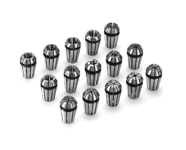 Set of metal collets on a white background Twotrees ER11 Collet Set of 15 for CNC Machines | Twotrees CNC Router Parts Accessories