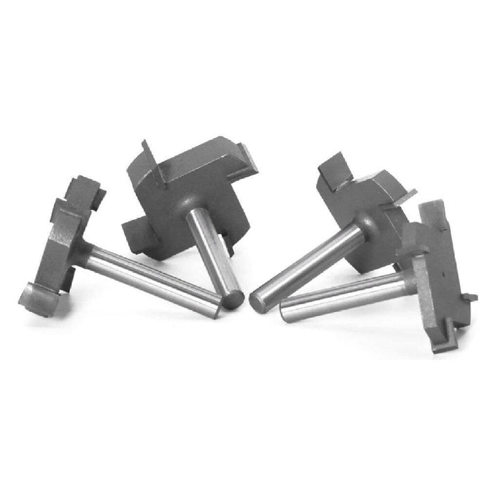 Set of four metal router bits on a white background Twotrees Groove Cutter Four Edged 6mm Set of 4 | Twotrees CNC Router Bits