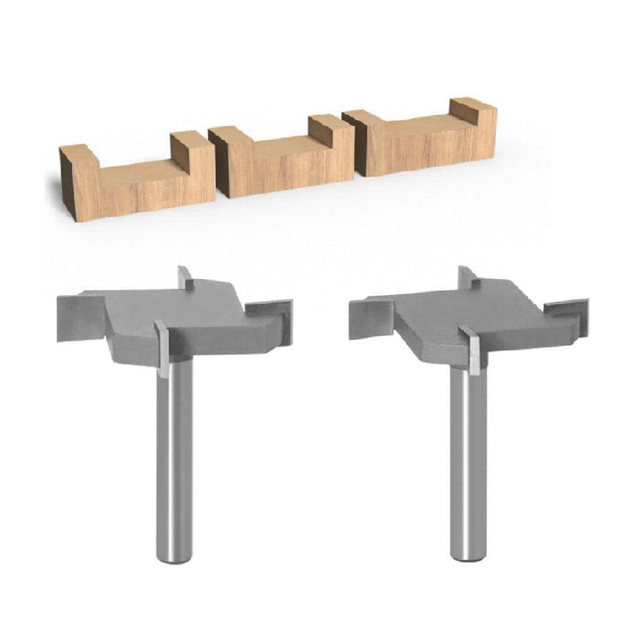 Two metal drill bits with wooden spindles on a white background Twotrees Groove Cutter Four Edged 6mm Set of 4 | Twotrees CNC Router Bits