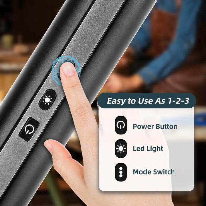 Hand pressing a button on a device with labeled functions and a blurred background Twotrees Hanboost C1 Ultrasonic Cutter for DIY Makers Precision Cutting Tool | Twotrees CNC Router Parts Accessories
