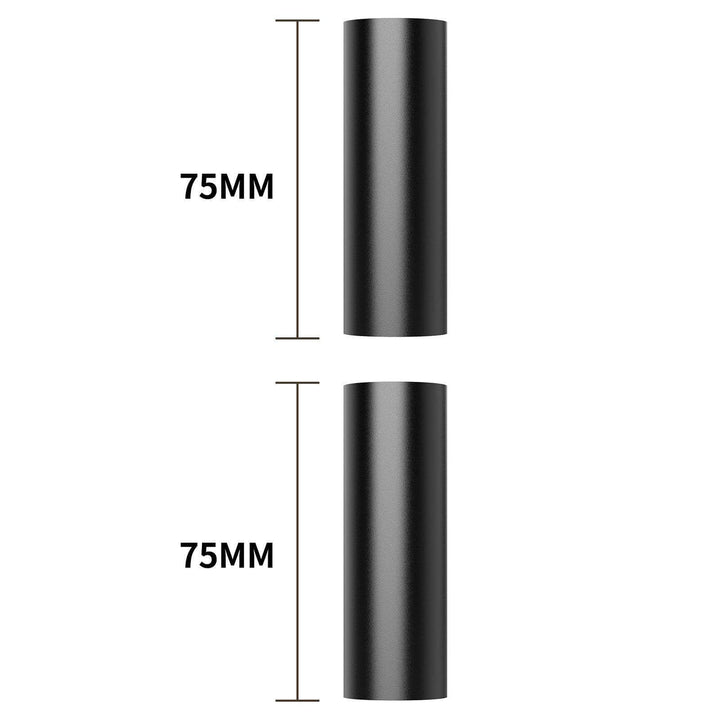 Two black cylindrical objects with measurements on a white background Twotrees Laser Engrayer Risers 8-Pack for Heightening | Twotrees Laser Engraver Parts Accessories