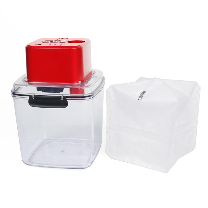 Clear storage container with a red lid and white cover on a white background Twotrees M1 Vacuum Cleaner Dust Bags Efficient Filtration | Twotrees CNC Router Parts Accessories