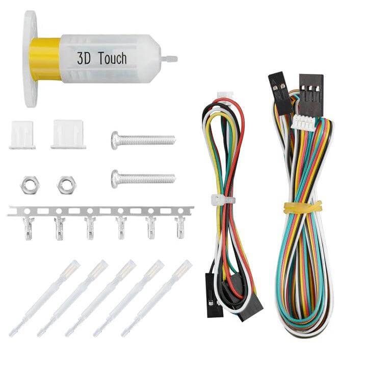 Collection of electronic components and tools on a white background Twotrees Makerbase 3D Touch Sensor Auto Bed Leveling for 3D Printers BLTouch Compatible Parts | Twotrees 3D Printer Parts Accessories