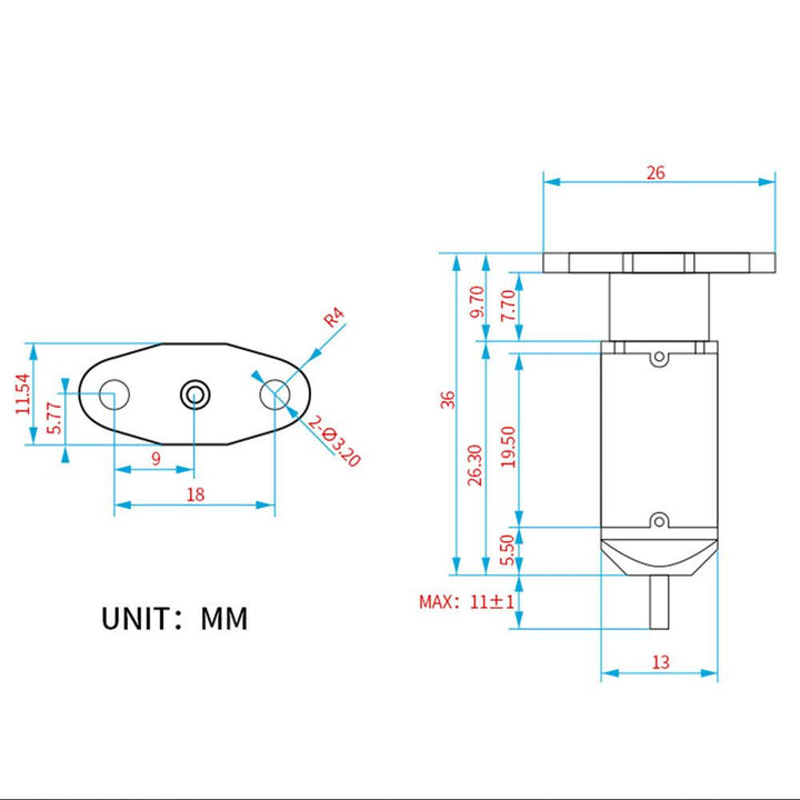 Technical drawing of a mechanical component with dimensions in millimeters Twotrees Makerbase 3D Touch Sensor Auto Bed Leveling for 3D Printers BLTouch Compatible Parts | Twotrees 3D Printer Parts Accessories