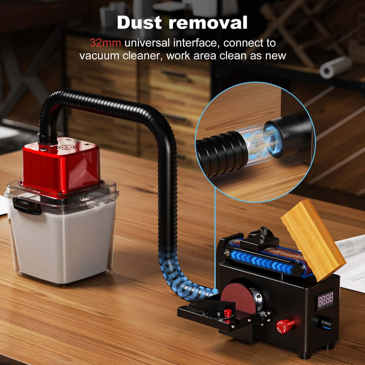 Dust removal tool with vacuum cleaner attachment on a wooden surface Twotrees Multi-purpose Grinder for CNC Projects | Twotrees CNC Router Parts Accessories