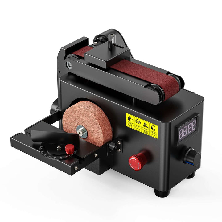 Belt sander with sanding belt and disc on a white background Twotrees Multi-purpose Grinder for CNC Projects | Twotrees CNC Router Parts Accessories