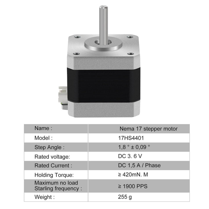 Nema 17 stepper motor with technical specifications on a white background Twotrees Nema 17 Stepper Motor 5 Pieces Pack for CNC and 3D Printing | Twotrees CNC Router Parts Accessories