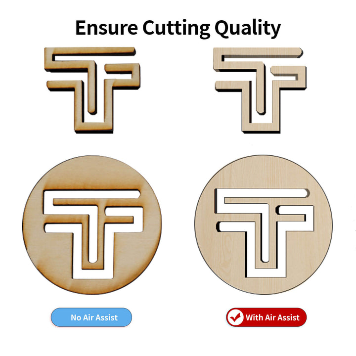 Comparison of cutting quality with and without air assist on a white background Twotrees P2 Air Assist for TTS PRO TS2 25L/min | Twotrees Laser Engraver Parts Accessories