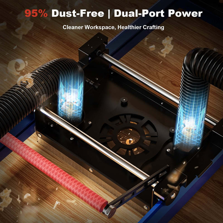 Dust collection system with dual-port power on a wooden surface Twotrees RS-200 Trimming Machine Aid for Woodworking | Twotrees CNC Router Parts Accessories
