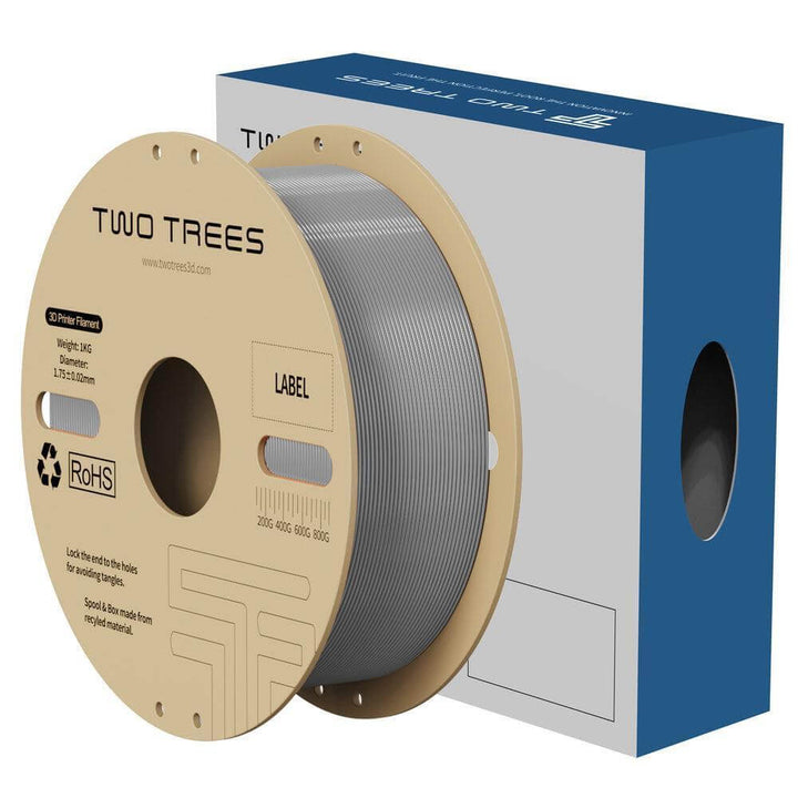 Spool of filament with 'TWO TREES' branding next to a blue and white box. Twotrees Rapid PLA Plus 3D Filament for 3D Printers High Quality Printing Material | Twotrees 3D Printer Parts Accessories