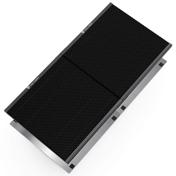 Two black air filter panels on a white background Twotrees Spliced Honeycomb Panel Workbench 500x500x22mm for Laser Engraving | Twotrees Laser Engraver Parts Accessories