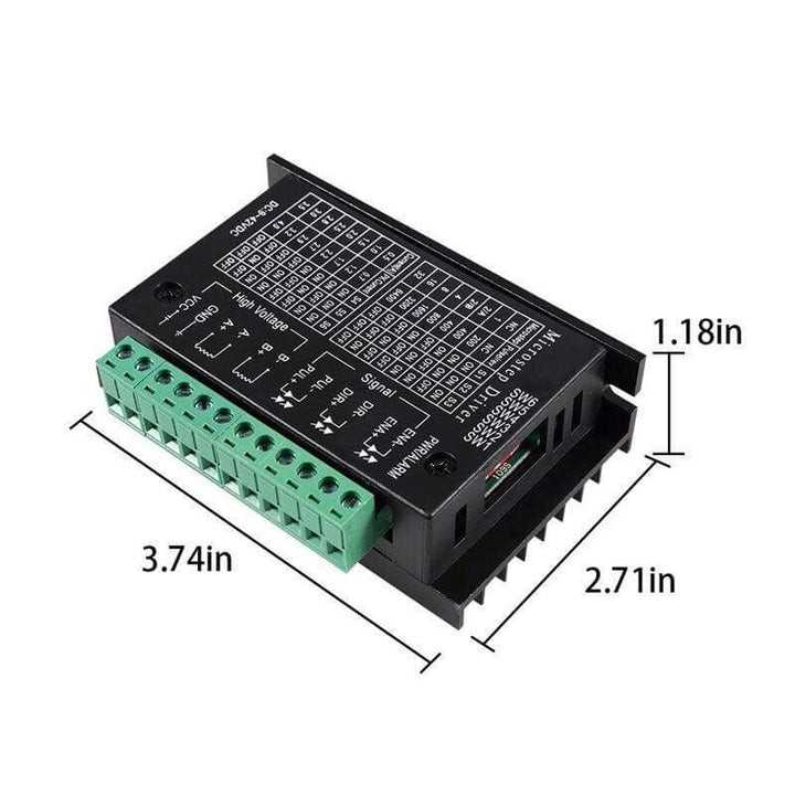 Electronic module with dimensions labeled on a white background Twotrees TB6600 Stepper Motor Driver for NEMA 23 & NEMA 17 | Twotrees CNC Router Parts Accessories