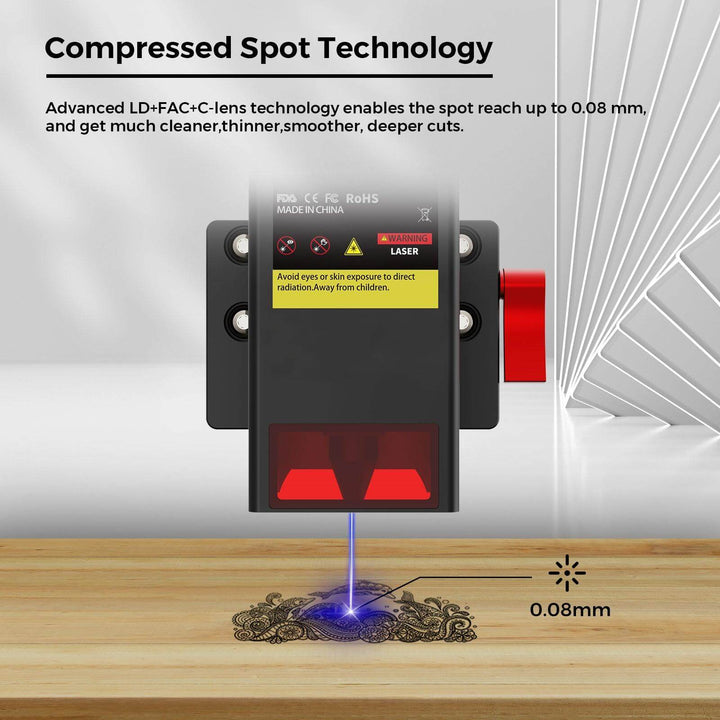 Laser engraving tool with compressed spot technology on a wooden surface Twotrees TC20 Laser Module for TTC450 Pro TTC450 Ultra TTC6050 TTC H40 | Twotrees CNC Router Parts Accessories
