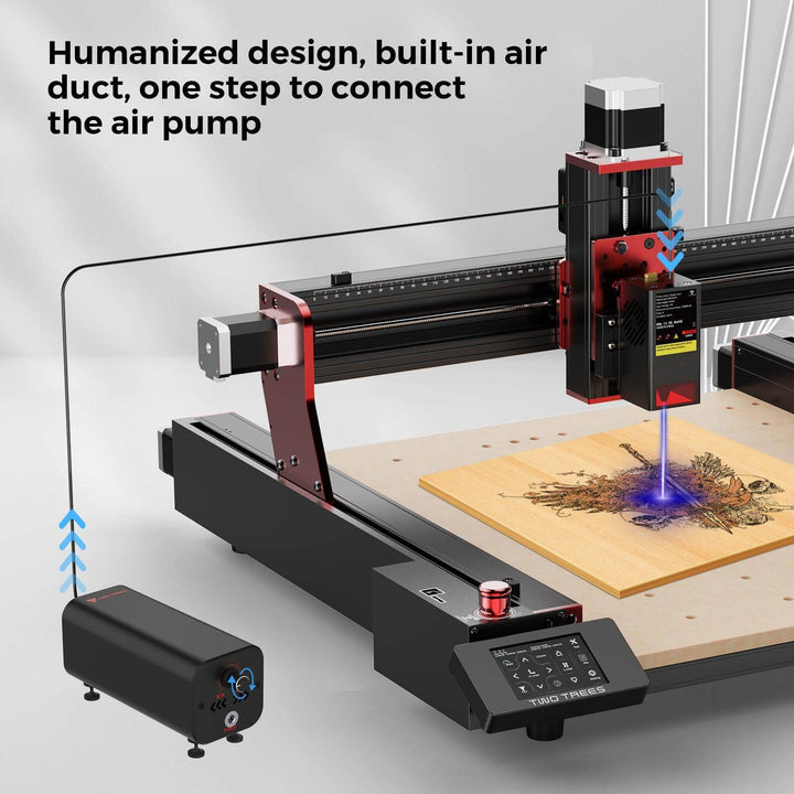 CNC machine with air duct and pump connection on a light gray background Twotrees TC20 Laser Module for TTC450 Pro TTC450 Ultra TTC6050 TTC H40 | Twotrees CNC Router Parts Accessories