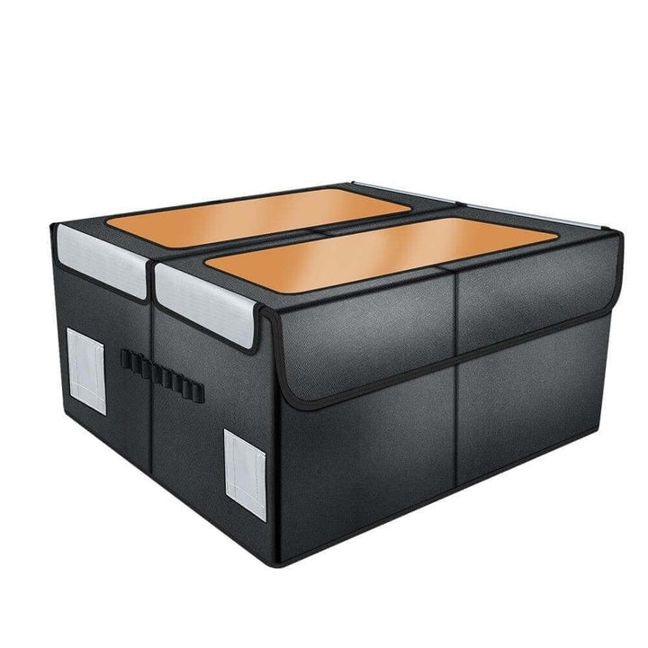 Black and silver car trunk organizer with two brown trays on a white background Twotrees TE700 Laser Engraving Enclosure for CNC Machines Enhance Your Laser Cutting Experience | Twotrees Laser Engraver Parts Accessories