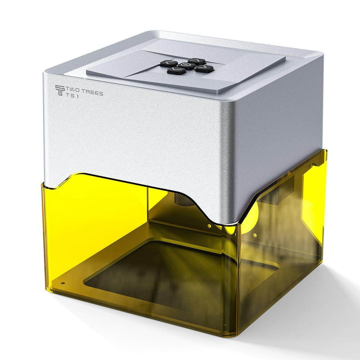 Modern kitchen appliance with yellow base and silver top on a white background Twotrees TS1 Mini Laser Engraver Machine Compact and High-Performance 3D Laser Engraving | Twotrees Laser Engraver