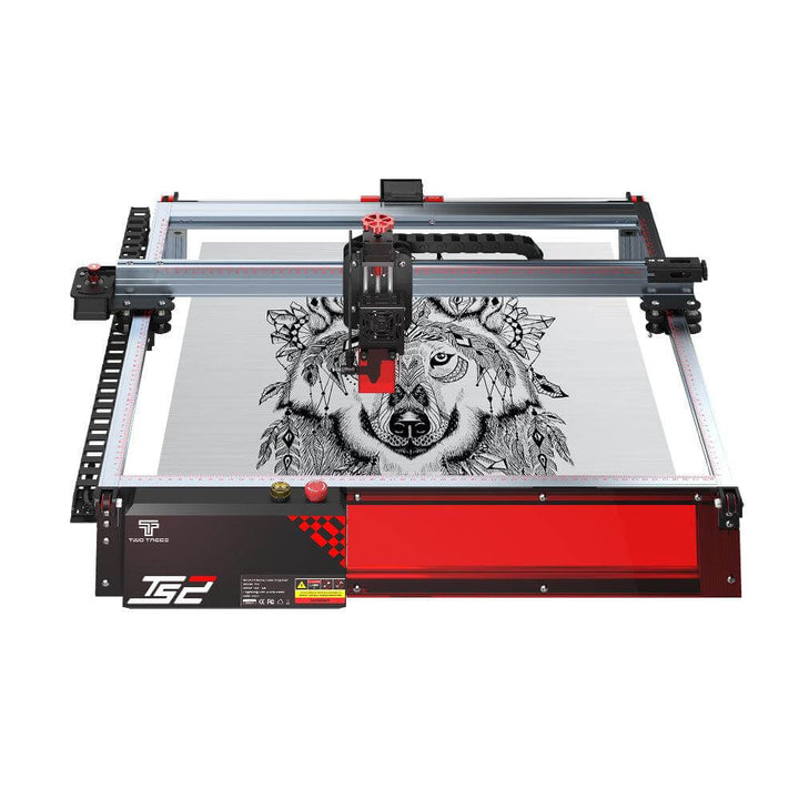 CNC machine with a wolf design on a white background Twotrees TS2 10W Diode Laser Engraver for Precision Crafting | Twotrees Laser Engraver