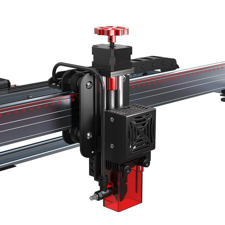 Close-up of a mechanical component with red and black colors on a white background Twotrees TS2 10W Diode Laser Engraver for Precision Crafting | Twotrees Laser Engraver
