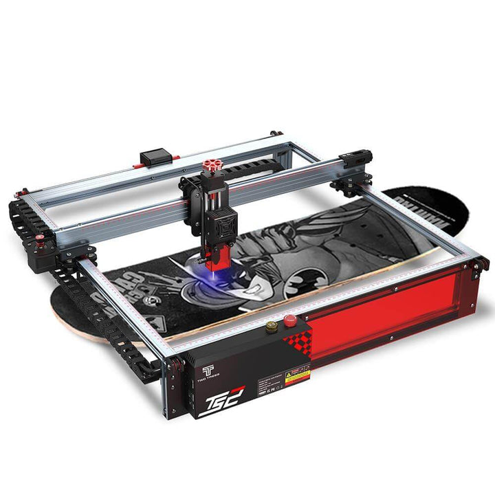 CNC machine with red and black design on a white background Twotrees TS2 10W Diode Laser Engraver for Precision Crafting | Twotrees Laser Engraver