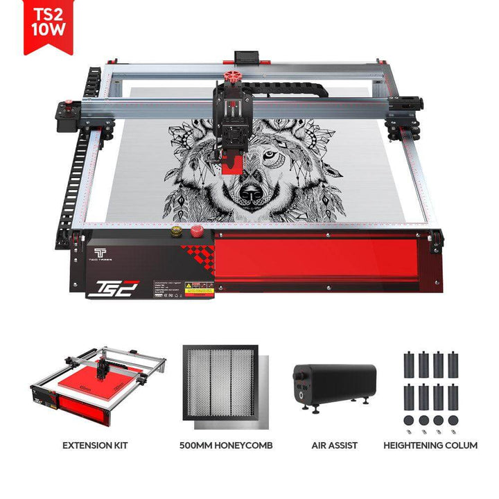 Laser engraving machine with accessories on a white background Twotrees TS2 10W Diode Laser Engraver for Precision Crafting | Twotrees Laser Engraver