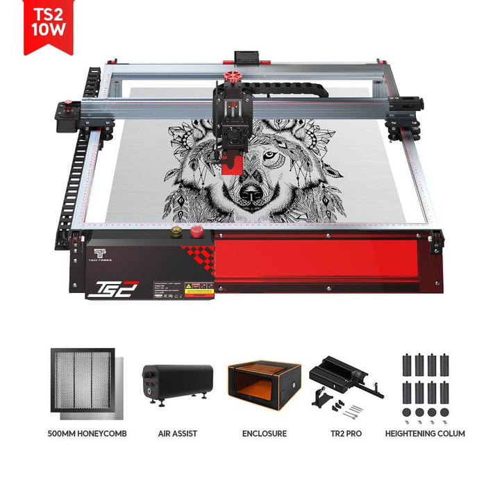 Laser engraving machine with accessories on a white background Twotrees TS2 10W Diode Laser Engraver for Precision Crafting | Twotrees Laser Engraver