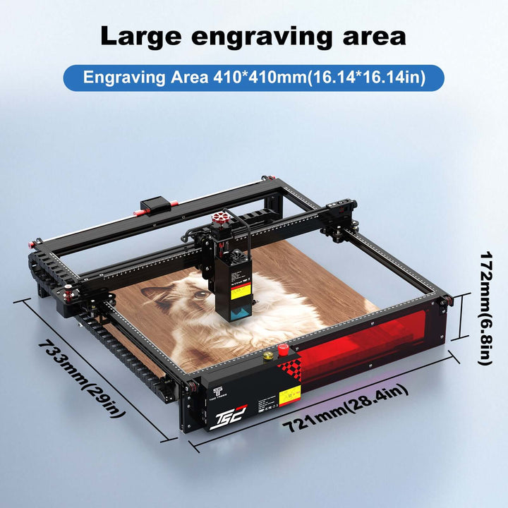 Laser engraving machine with a large engraving area on a light blue background Twotrees TS2 20W Laser Engraver High Precision Wood & Metal Engraving | Twotrees Laser Engraver
