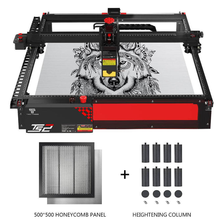 CNC machine with tiger design, honeycomb panel, and heightening column on a white background Twotrees TS2 20W Laser Engraver High Precision Wood & Metal Engraving | Twotrees Laser Engraver