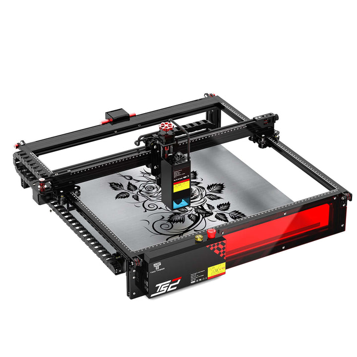 Laser engraving machine with a floral design on a white background Twotrees TS2 20W Laser Engraver High Precision Wood & Metal Engraving | Twotrees Laser Engraver