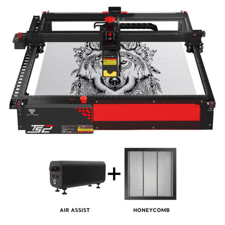 Laser engraving machine with air assist and honeycomb attachments on a white background Twotrees TS2 20W Laser Engraver High Precision Wood & Metal Engraving | Twotrees Laser Engraver