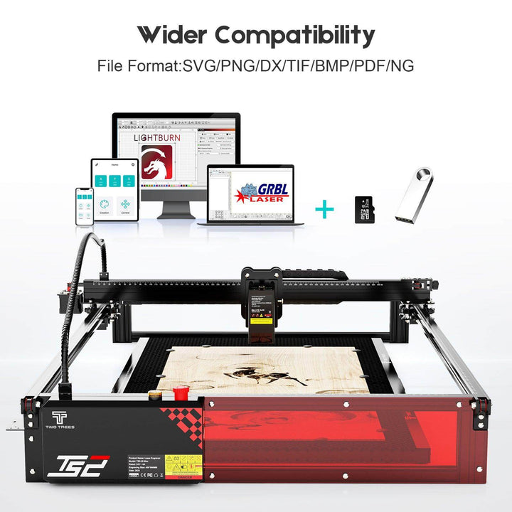 Laser engraving machine with software interface on screens and storage devices. Twotrees TS2 20W Max Laser Engraver Precision Wood & Metal Cutting Machine | Twotrees Laser Engraver