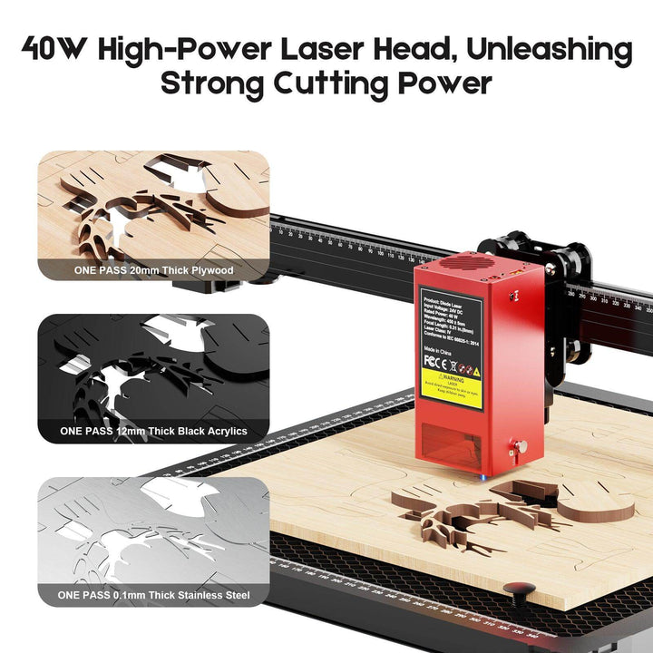 Laser cutting machine with high-power laser head on a white background Twotrees TS2 40W Max Laser Engraver for Precision Cutting | Twotrees Laser Engraver