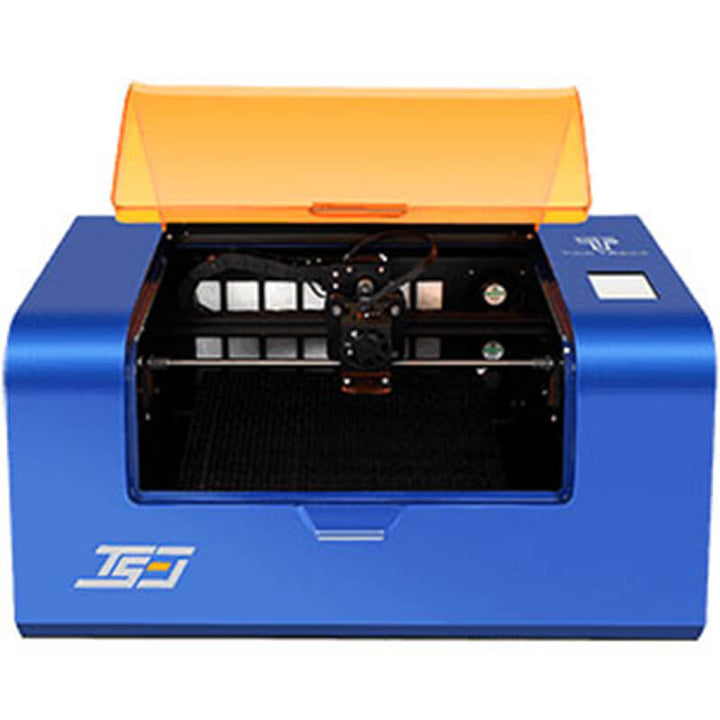 Blue and orange machine with a transparent lid on a white background Twotrees TS3 10W Blue Diode Enclosed Laser Engraver High Precision Laser Cutting and Engraving | Twotrees Laser Engraver
