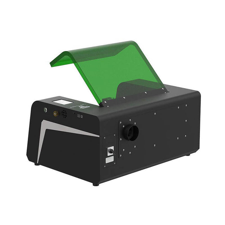 Black machine with a green transparent cover on a white background Twotrees TS3 10W Blue Diode Enclosed Laser Engraver High Precision Laser Cutting and Engraving | Twotrees Laser Engraver