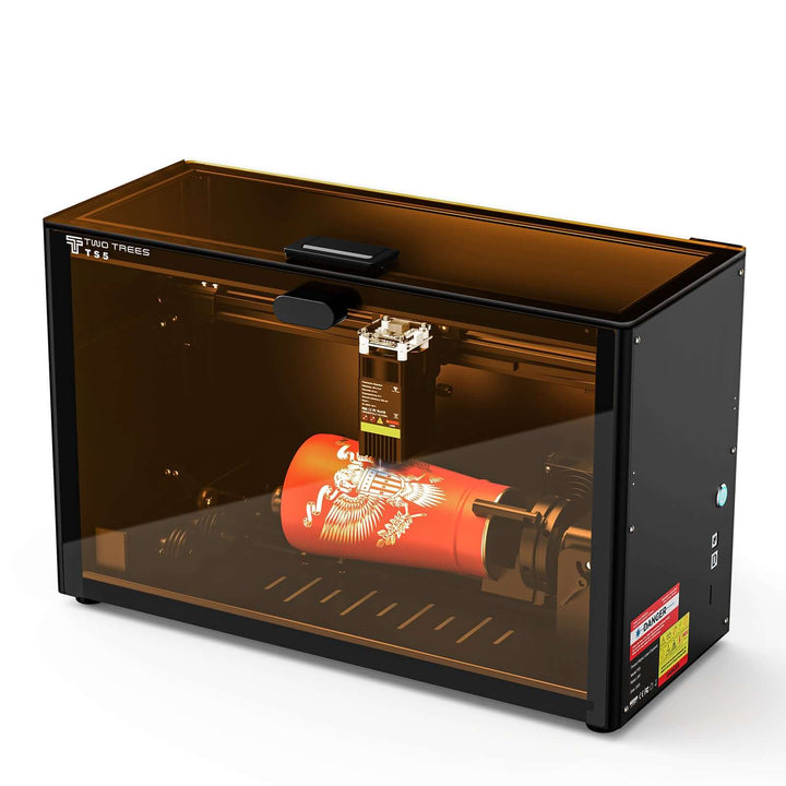 3D printer in operation with a colorful object being printed inside a clear enclosure. Twotrees TS5 7W Laser Engraver - Precision and Performance for Your Projects | Twotrees Laser Engraver