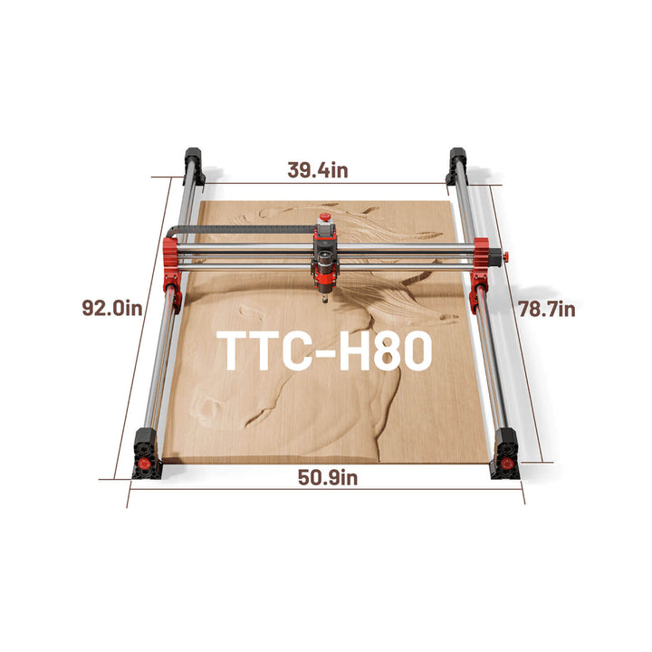 Woodworking table with dimensions labeled and 'TTC-H80' branding on a white background Twotrees TTC-H40 H80 CNC Router Machine Powerful Versatile | Twotrees CNC Router