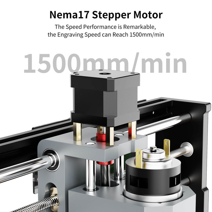 Nema17 stepper motor with engraving speed text on a white background Twotrees TTC3018 CNC Router Machine Affordable Precision | Twotrees CNC Router