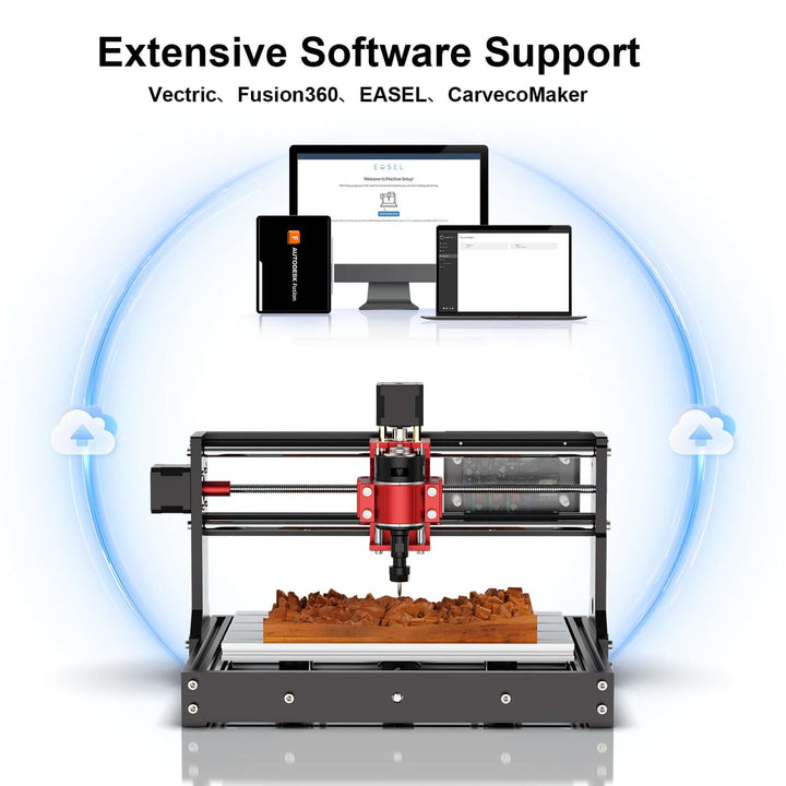 3D printer with software support text and icons on a white background Twotrees TTC3018 Pro Advanced CNC Router Machine | Twotrees CNC Router
