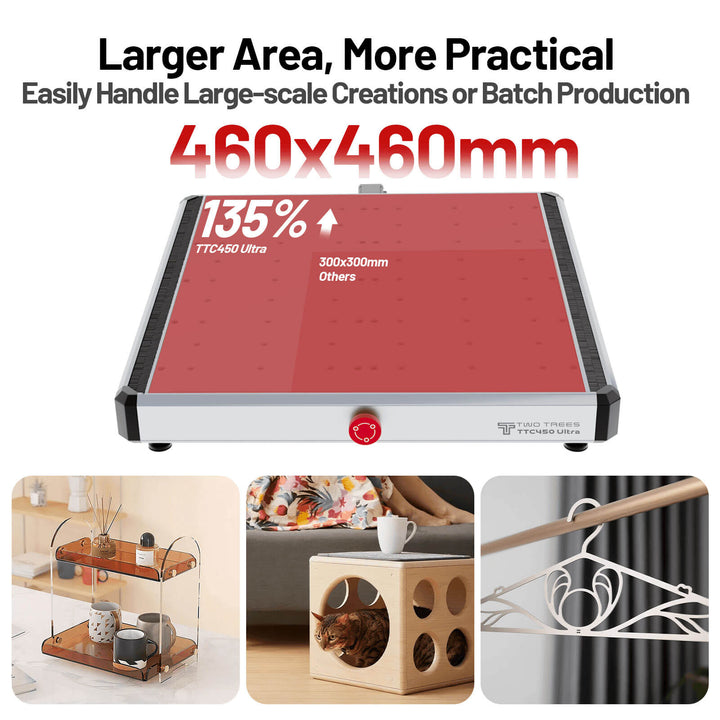 Red cutting mat with text indicating size and features, used for large-scale creations or batch production. Twotrees TTC450 Ultra CNC Router for Precision Work | Twotrees CNC Router
