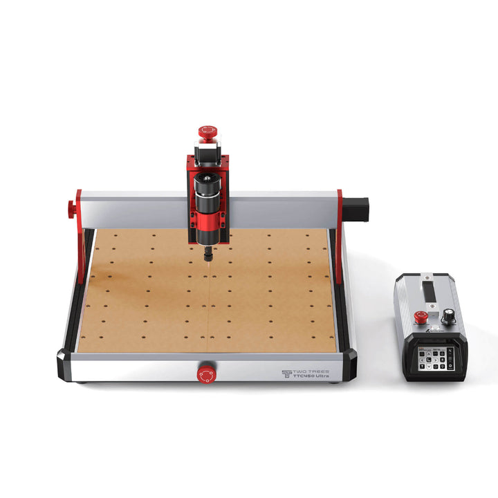CNC machine with a wooden workbench on a white background Twotrees TTC450 Ultra CNC Router for Precision Work | Twotrees CNC Router