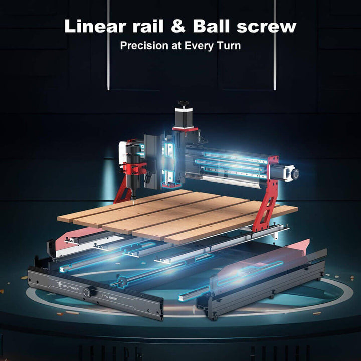 CNC machine with linear rail and ball screw on a dark background  Twotrees TTC6050 CNC Router for Precise Woodworking | Twotrees CNC Router