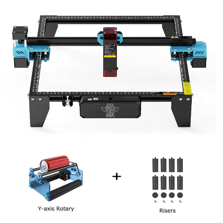 CNC machine kit with Y-axis rotary and risers on a white background Twotrees TTS-10 Pro Diode Laser Engraver High Precision Engraving and Cutting | Twotrees Laser Engraver