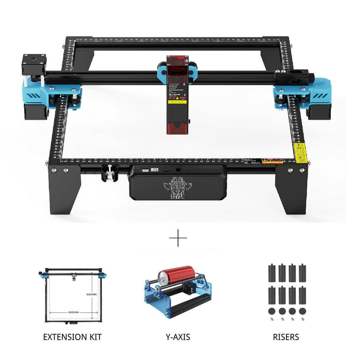 CNC machine with additional components like extension kit, Y-axis, and risers on a white background Twotrees TTS-10 Pro Diode Laser Engraver High Precision Engraving and Cutting | Twotrees Laser Engraver