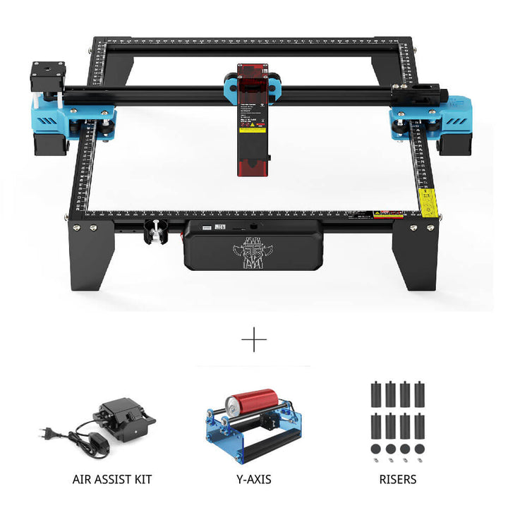 CNC machine kit with air assist kit, Y-axis, and risers on a white background Twotrees TTS-10 Pro Diode Laser Engraver High Precision Engraving and Cutting | Twotrees Laser Engraver