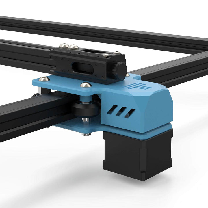 Close-up of a blue and black mechanical component on a white background Twotrees TTS-20 20W Laser Engraver Machine High Precision and Versatile Engraving | Twotrees Laser Engraver