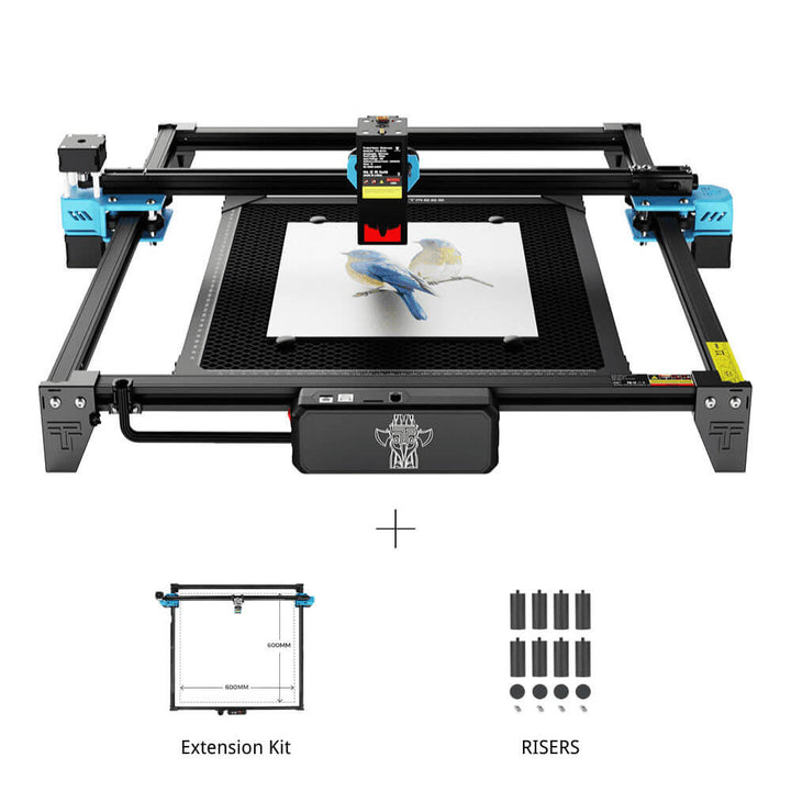 CNC machine with extension kit and risers on a white background Twotrees TTS-20 20W Laser Engraver Machine High Precision and Versatile Engraving | Twotrees Laser Engraver