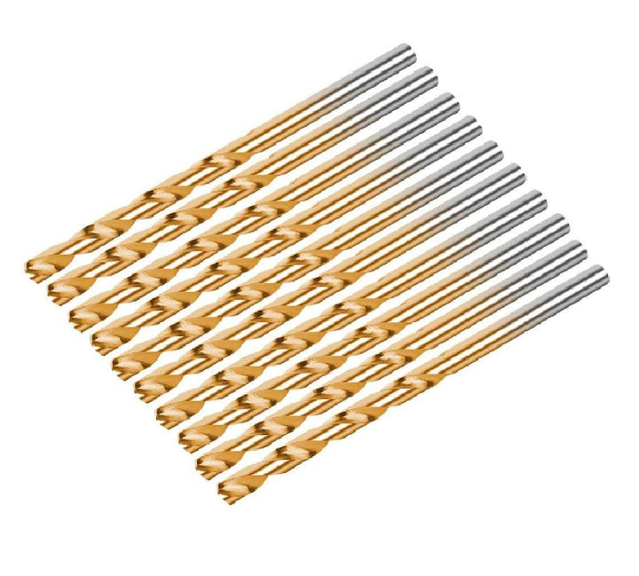 Set of gold and silver drill bits on a white background Twotrees Titanium Coated Drill Bit Set of 50-Piece for CNC Routers | Twotrees CNC Router Bits