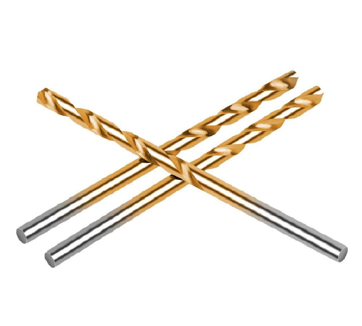 Two drill bits, one gold and one silver, crossed on a white background Twotrees Titanium Coated Drill Bit Set of 50-Piece for CNC Routers | Twotrees CNC Router Bits