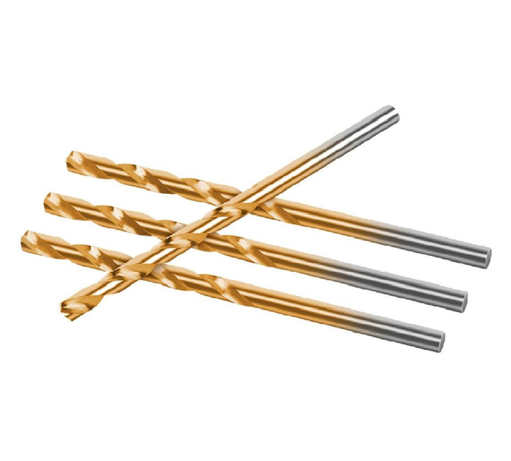 Three drill bits with gold shanks and silver tips on a white background Twotrees Titanium Coated Drill Bit Set of 50-Piece for CNC Routers | Twotrees CNC Router Bits